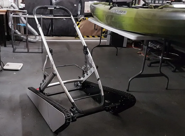 A prototype of a stroller ideated by one of MAKO's clients that is propelled by a chain similar to that of a tank.