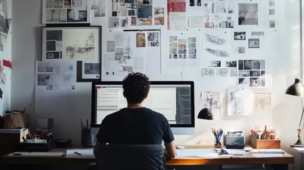 Product design expert facing computer